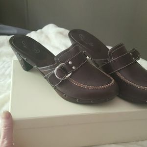 Coach wood high heel mules